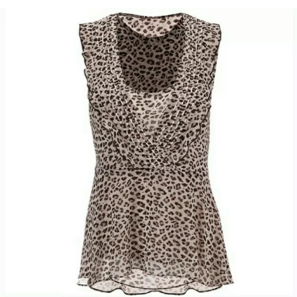 CAbi Cheetah Flutter Top, size M.